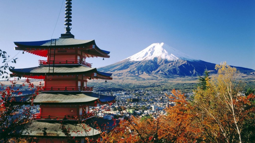 Fujiyoshida and Mount Fuji. Japan